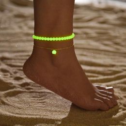 Anklets 2-piece Bohemian Style Luminous Beaded Women's Beach Anklet Set