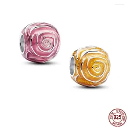 Loose Gemstones Colourful 925 Sterling Silver Pink Rose In Bloom Charm & Sparkling Clips Bead Fit Original Bracelet Fashion Jewelry