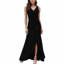 Casual Dresses Long Black Evening Gowns For Women Formal Party Elegant V Neck Sleeveless Split Wrap