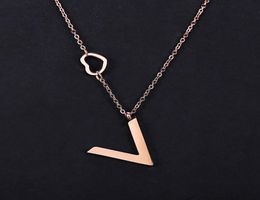 new arrival famous brands alphabet design ladies style bijoux femme letter V charms stainless steel necklace for women7711700