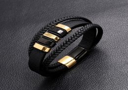 European and American creative twocolor stainless steel Charm Bracelets magnet buckle men039s leather bracelet simple student 7773395