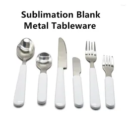 Dinnerware Sets Sublimation Blank Metal Tableware Aldult Kids Knife Spoon Fork Lunch Box Workplace Camping School Picnic Cutlery