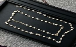 top designer necklace classic double letter pearl sweater chain valentines day gift with box lhc97867476