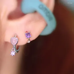 Backs Earrings Exquisite Trendy Opal Heart Ear Clips For Women Purple Zircon Pendant Fashion Girls Jewellery Gift Wholesale