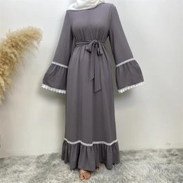 Ethnic Clothing Dubai Lace Ruffles Abayas For Women Muslim Modest Dress Belted Party Gown Eid Ramadan Kaftan Islam Arabic Abaya Robe