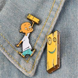 Creative cartoon figurine wood yellow wooden board brooch safety pin backpack versatile badge AB226