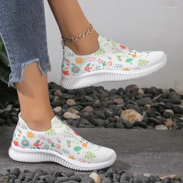 Casual Shoes Fashion Mesh Printed Sock Sneakers Women Rhinestone Knitted Breathable Flats Woman Comfort Non-Slip Running Walking