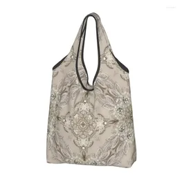 Storage Bags Fashion Vintage Rhinestone Pearl Shopping Tote Portable Crystals Diamonds Grocery Shopper Shoulder Bag