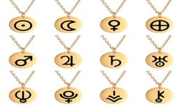 Dawapara Planet Symbol Amulet Small Charm Necklace Jupiter Saturn Pluto Neptune Planetary Alchemical Symbols Stainless Steel309N5143143