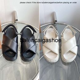 miui sole comfortable thick leather luxury sandals women summer fashion cross one line sandals black and white Roman shoes miumiuss