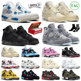 With Box 4 Sneakers Basketball Shoes Black Cat Jump man 4 Military Blue Sail Bred White Oreo Thunder Red Medium Olive Mens Womens Jumpman 4s Trainers Outdoor Dhgate