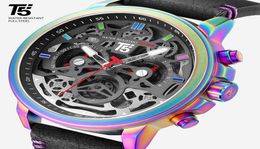 Leather Strap T5 Luxury Black male Quartz Chronograph Waterproof Mens Sport Men Watch stop Watches Wristwatches Man clock8949849