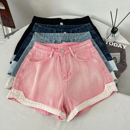 Women's Jeans Casual Hit Color Shorts For Women High Waist Patchwork Pockets Minimalist Loose Denim Short Pants Female Fashion Clothes