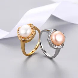 Cluster Rings Natural Freshwater Pearl Micro Diamond Zircon Ring Fashionable Simple Personality Light Luxury Adjustable