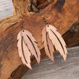 Dangle Earrings Vintage Feather Leaf Shaped For Women Exquisite Handmade Wooden-Earrings Fashionable Unique Earring Ladies' Accessories