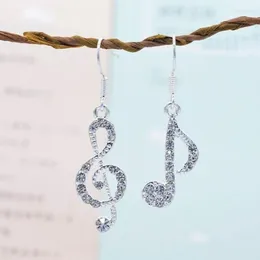 Dangle Earrings Fashion Romantic Elegent Drop Rhinestone Asymmetriy Musical Note Silver Color Jewelry For Women Girl Party Wedding