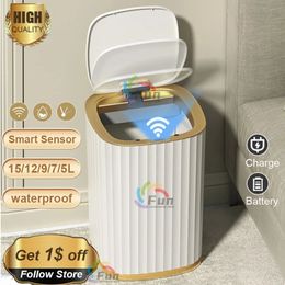 Smart Sensor Trash Can Household Automatic Electronic Trash Bin Kitchen Garbage Can Toilet Waterproof Narrow Storage Bucket 240429