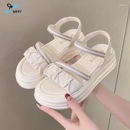 Casual Shoes Summer Round Toe Open Pearl Chain Buckle Thick Sole Waterproof Platform Comfortable Women Sandals Women's Single