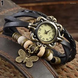 Strand Women Genuine Leather Vintage Quartz Watch Multi Layer Handmade Bracelet Wristwatches Adjustable Length Couple Bangle