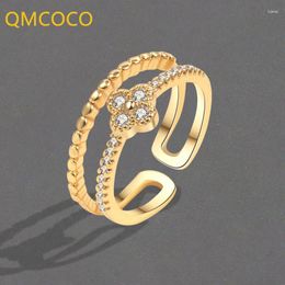 Cluster Rings QMCOCO Light Luxury Simple Micro-inset Zircon Ring Trend Index Finger Cold Wind Niche All-match