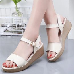 Casual Shoes French Style Classic Women's Sandals Summer Pigskin Wedge Platform Height Increasing Elegant Luxury Women
