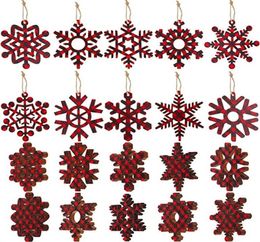 Buffalo Plaid Christmas Wooden Snowflake Ornaments Snowflakes Wood Slices Crafts for DIY Crafts Holiday Decorations XB14652348