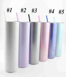 Sublimation 20oz Glitter Tumblers Stainless Steel Skinny Tumbler Rainbow Tumblers Vacuum Insulated Beer Coffee Mugs with Straw LLS6416193