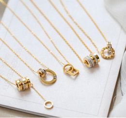 Gold Stainless Steel Roman Number Crystal Pendant Necklace For Women Titanium Necklaces Female Jewellery 2021 Chains7594382