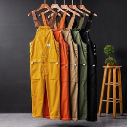 Summer Men Bib Pants Solid Color Casual Jumpsuits Women Streetwear Joggers Multi Pockets Fashion Suspenders Cargo Overalls 240509