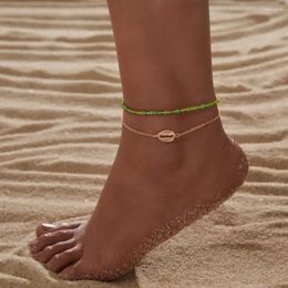 Anklets Holiday Beach Style Green Rice Bead Alloy Shell Stacked Women's Feet Chain