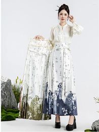 Skirts 2024 Spring Summ Chinese Style One Piece Lace Up Half Maxi Skirt Floral Pleats Y2K Vintage Women Hanfu