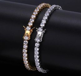 Mens Iced Out Tennis Chain Gold Silver Bracelet Fashion Hip Hop Bracelets Jewellery 3 4 5mm 7 8inch244J7191650