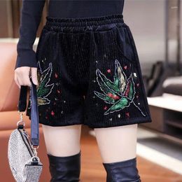 Women's Shorts Embroidery Breasted Autumn Winter Loose Solid Stylish Wide Leg Pants High Waist Trend T473