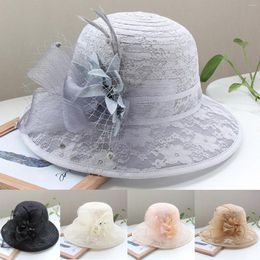 Wide Brim Hats Fisherman Hat For Women Women'S Lace Mesh Flower Top Summer Shade Foldable Sunblock Basin Outdoor Large Travel