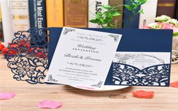 Blue White Elegant Laser Cut Wedding Invitation Cards Greeting Card Customise Business With RSVP Cards Decor Party Supplies6965370