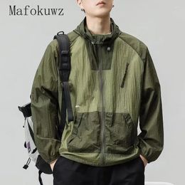 Men's Jackets Summer Ultra-thin Sunscreen Hooded Outdoor Color-blocked Ice Silk Loose Casual Jacket Men Overcoat Male Clothes