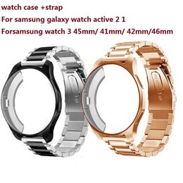 Watch Bands Metal strap and protective case suitable for Samsung Galaxy 42mm 46mm SM-R800 SM-R810 rose gold metal Q240430