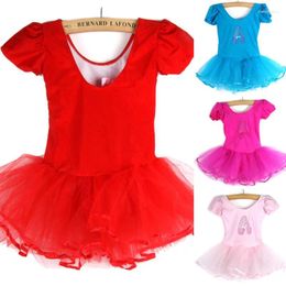 Stage Wear Ballet Dress Gymnastics Leotards For Girls Bow Knot Kid Short Sleeve Chiffon Skirted Bowknot Dancewear 3-7 Years