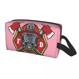 Cosmetic Bags Custom Firefighter Skull Toiletry Bag For Women Fireman Fire Rescue Makeup Organizer Ladies Beauty Storage Dopp Kit Box