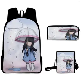 Backpack 3pcs/set The Girl In Snow Crossbody Bag Pencil Case Primary Middle School Students Boys Girls Cartoon Schoolbag