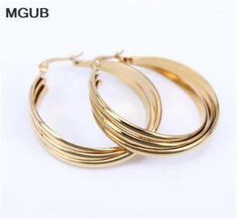 Hoop Huggie MGUB Stainless Steel Gold Color Earrings 2 Smooth And Frosted Women Fashion Jewelry Whole Real Map LH18918607292