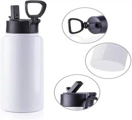 Sublimation Blank Tumbler 32 OZ 18OZ 22OZ White Vacuum Flask Stainless Steel Sports Wide Mouth Water Bottle with Straw and Portabl4611829