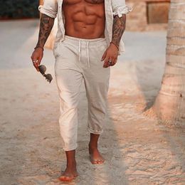 Men's Pants Cotton Linen Long Summer Solid Color Breathable Trousers Male Casual Elastic Waist M-3XL