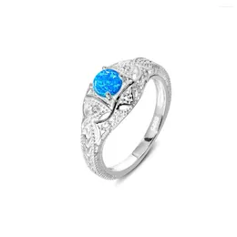 Cluster Rings Selling S925 Silver Blue Circular Aobao Micro Set Zircon Opal Ring Fashion