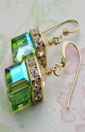 European And American Goldplated Natural Green Cube Olivine Drop Earrings Jewellery Metal Square Trendy Hoop Huggie9971816