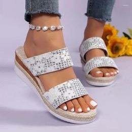 Slippers 2024 Shoes For Women Open Toe Women's Summer Rome Sequins Outdoor Beach Casual Wedge Large Size