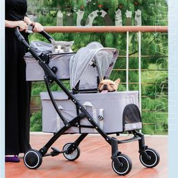 Dog Carrier Small And Medium-sized Pet Car Double-layer Basket SUV Absorber Stroller For Animals Light Fashion Trolley