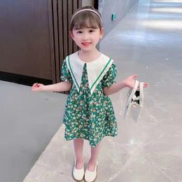 Girl Dresses Girls' Summer Thin Floral Dress Sweet Fashion Korea Short Sleeve Navy Collar Princess Baby Casual Children's Daily