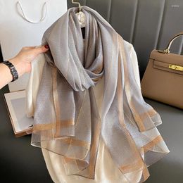 Scarves Lightweight Through Silk Scarf Women Foulard Thin Stoles Beach Travel Tippet Floral Long Veil Luxury Soft Shawls Wraps