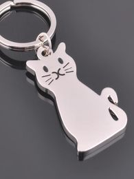 10pcsLot Metal Cat Keychains Rings Animal Key Chains Car Key Holder Pendant Women Bag Charms Key Rings Silver Color8742396